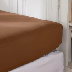 Lenzuolo con angoli percalle di cotone (160 x 200 cm) Cali Marrone cioccolato