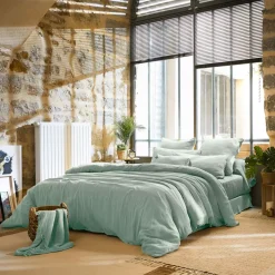 Lenzuolo sopra garza di cotone (270 x 300 cm) Gaia Verde eucalipto