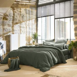 Lenzuolo sopra garza di cotone (270 x 300 cm) Gaïa Verde rosmarino