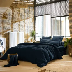 Lenzuolo sopra garza di cotone (240 x 300 cm) Gaïa Blu notte