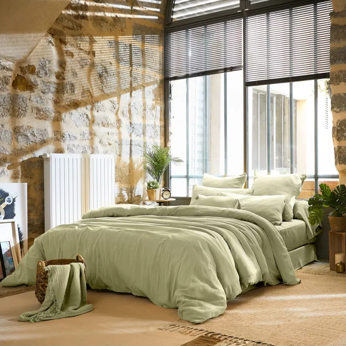 Lenzuolo sopra garza di cotone (270 x 300 cm) Gaïa Verde tiglio