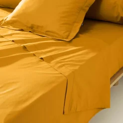 Lenzuolo sopra percalle di cotone (240 x 300 cm) Cali Giallo senape