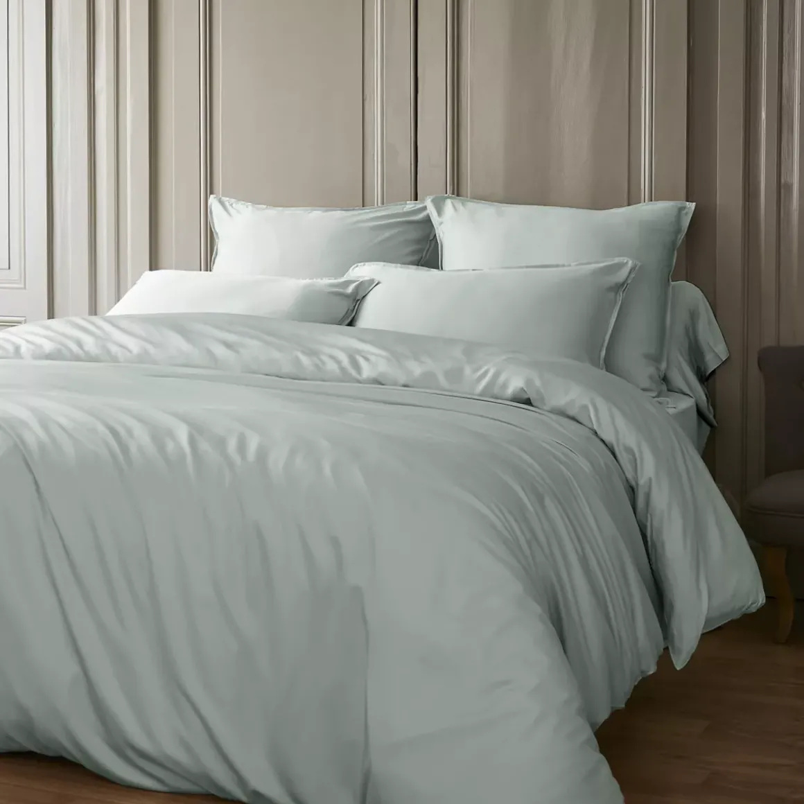 Lenzuolo sotto con angoli in raso di bambù (90 x 190 cm) Sienna Verde eucalipto