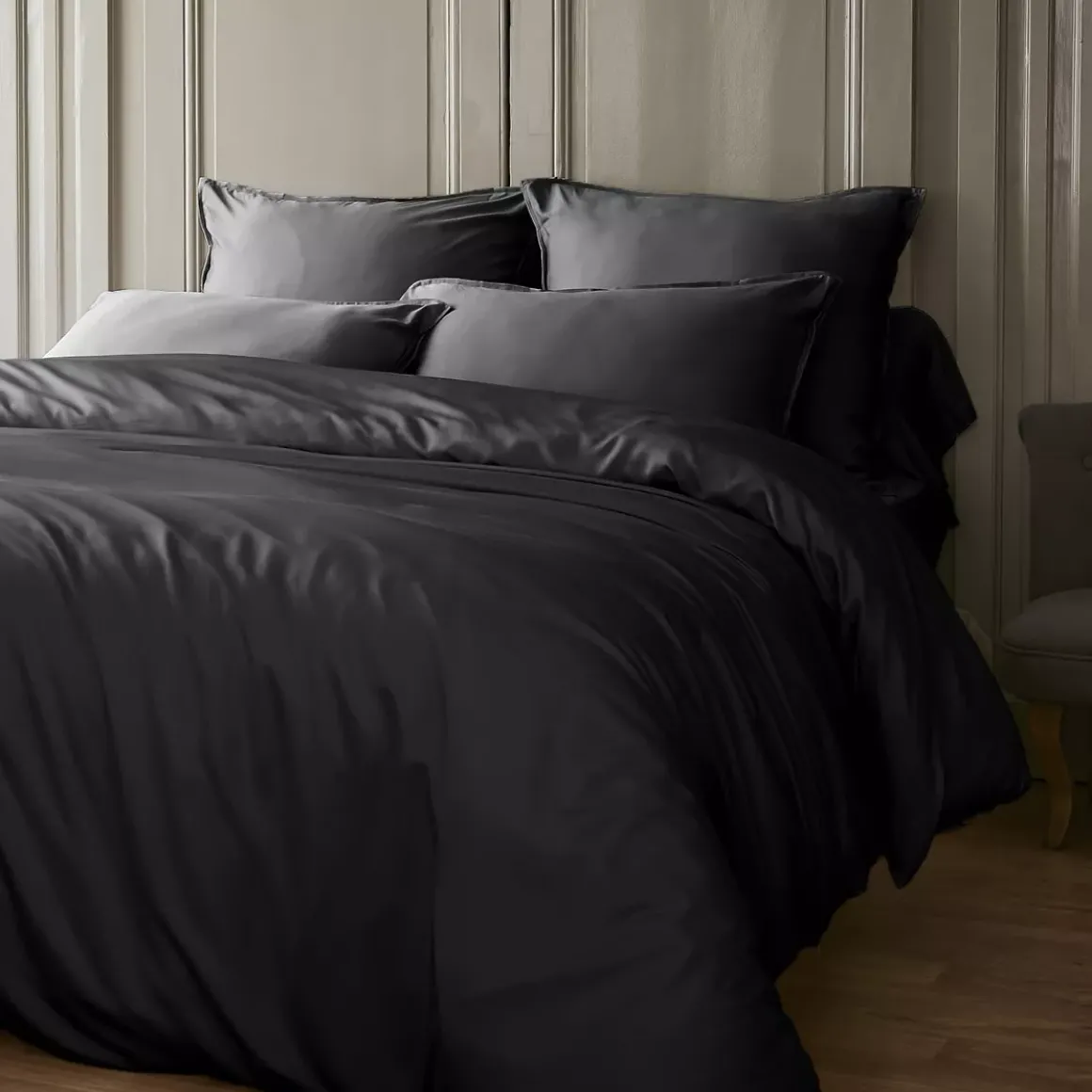 Lenzuolo sotto in raso di bambù (90 x 200 cm) Sienna Nero