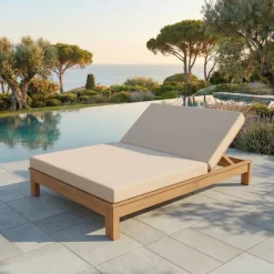 MOBELLIA Lettino Da Spiaggia-Lettino prendisole doppio in legno di acacia Bornéo