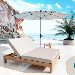 MOBELLIA Lettino Da Spiaggia-Lettino prendisole doppio in legno di acacia Bornéo