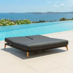 MOBELLIA Lettino Da Spiaggia-Lettino prendisole doppio in alluminio Monte Carlo Grigio