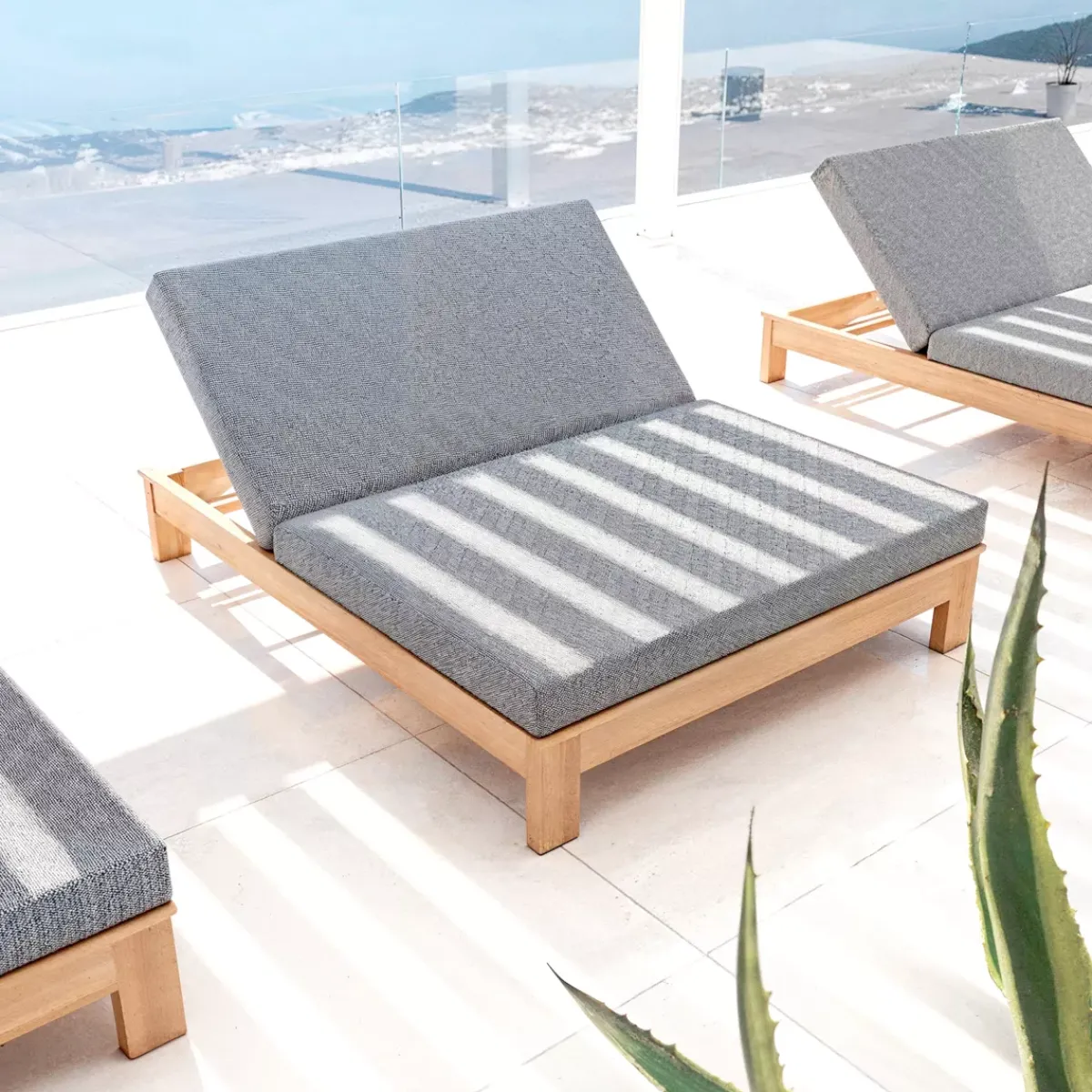 MOBELLIA Lettino Da Spiaggia-Lettino prendisole doppio legno di acacia Bornéo Grigio