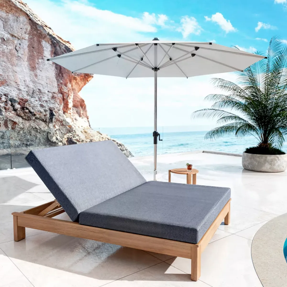 MOBELLIA Lettino Da Spiaggia-Lettino prendisole doppio legno di acacia Bornéo Grigio