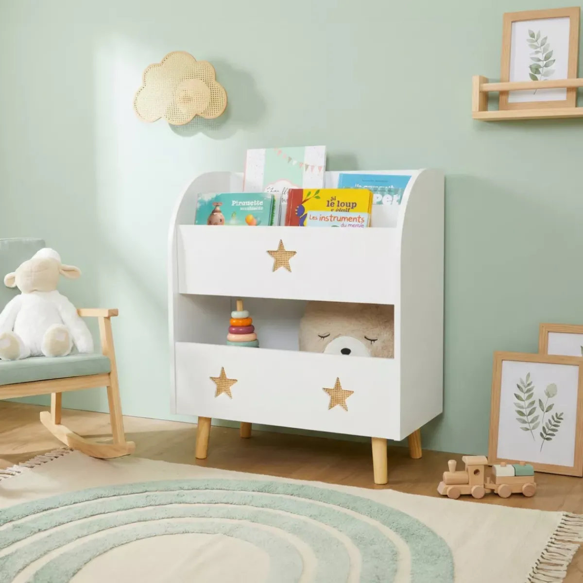 EMINZA Mobili Bambini-Libreria bambino legno (H72 cm) Stars Bianca