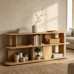 Librerie E Scaffali-Libreria design 3 ripiani in rovere massiccio (200 x 66 cm) Kest