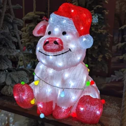 EMINZA Oggetti Decorativi E Illuminati|Babbo Natale Animali E Personaggi-Maialino luminoso 100 LED (H41 cm) Baby Gaston