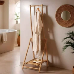 EMINZA Mobili Bagno-Mobile appendiabiti pieghevole con guardaroba in bambù (H176 cm) Hanoï