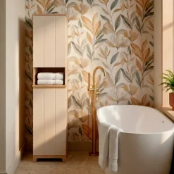 TENDANCE Contenitori Bagno|Mobili Bagno-Mobile colonna bagno con cesto per biancheria integrato in legno (173 x 38 cm) Rivoli