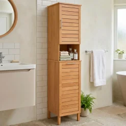 TENDANCE Contenitori Bagno|Mobili Bagno-Mobile colonna bagno con cesto per biancheria integrato in legno (173 x 38 cm) Colonial
