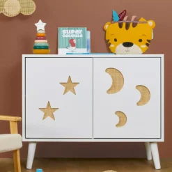 EMINZA Mobili Bambini-Mobile contenitore bambini legno 2 ante (H65 cm) Stars