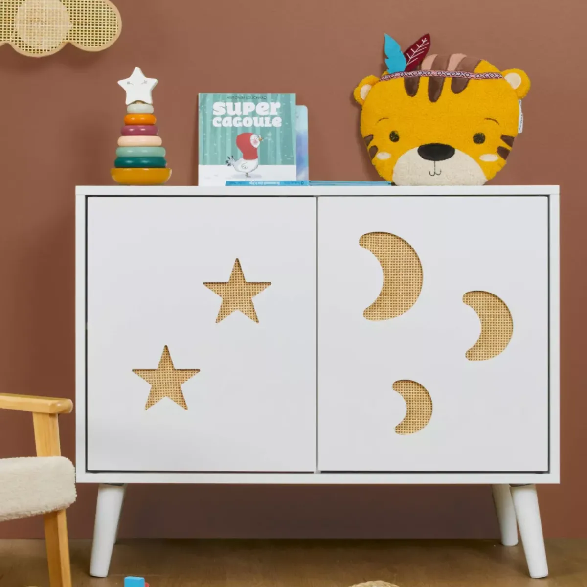 EMINZA Mobili Bambini-Mobile contenitore bambini legno 2 ante (H65 cm) Stars