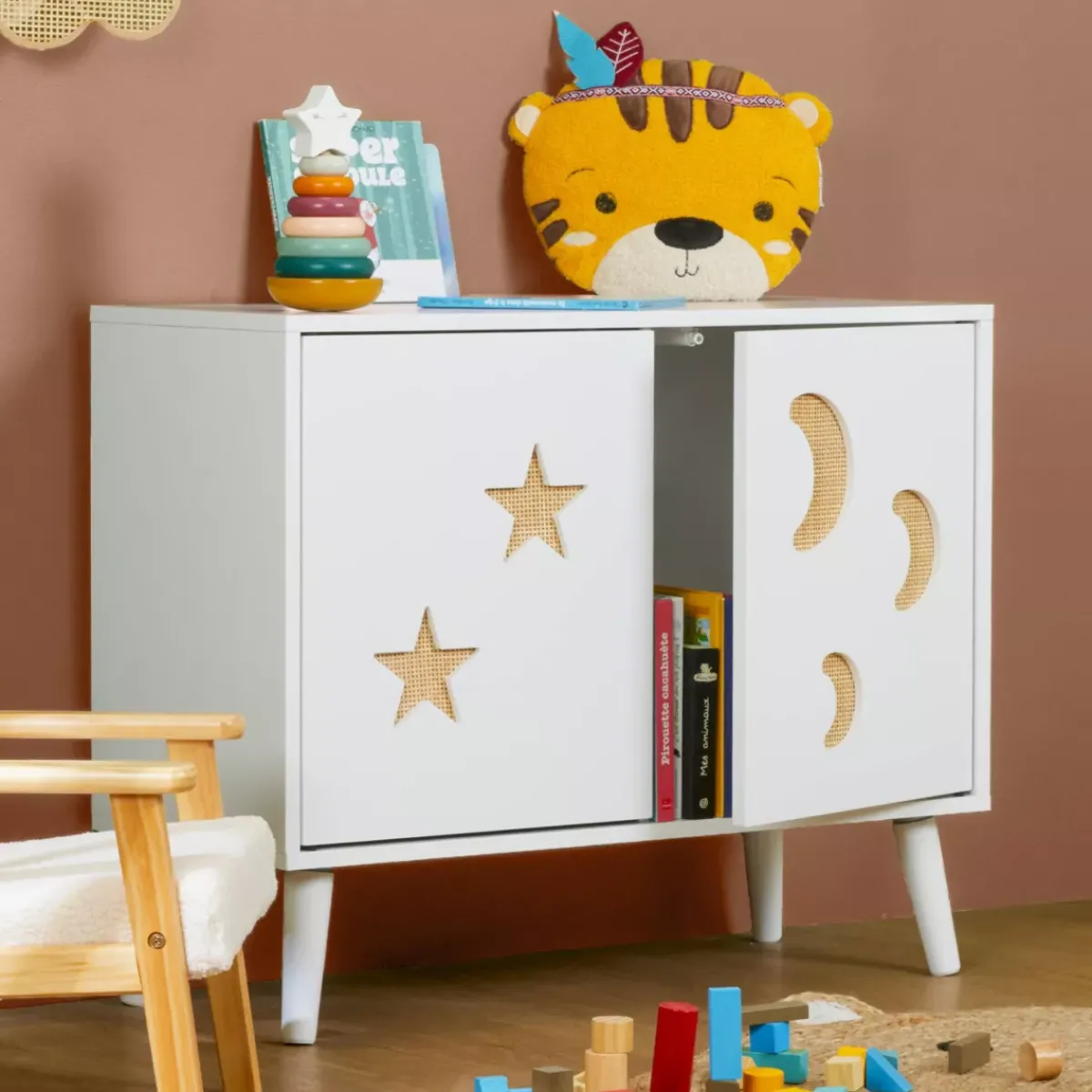 EMINZA Mobili Bambini-Mobile contenitore bambini legno 2 ante (H65 cm) Stars