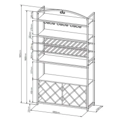 EMINZA Mobili Portabottiglie-Mobile portabottiglie industriale 32 scomparti e portabicchieri (H180 cm) Marceau