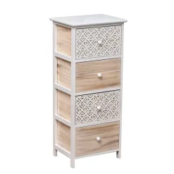 TENDANCE Contenitori Bagno|Mobili Bagno-Mobiletto bagno 4 cassetti in legno di paulownia (86 x 37 cm) Stile Bohémien