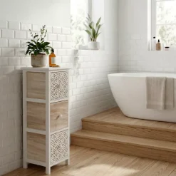 TENDANCE Contenitori Bagno|Mobili Bagno-Mobiletto bagno 3 cassetti in legno di paulownia (77 x 25 cm) Stile Bohémien