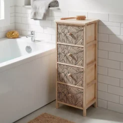 TENDANCE Contenitori Bagno|Mobili Bagno-Mobiletto 4 cassetti in legno di paulownia (86 x 37 cm) Esteban