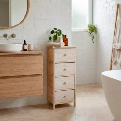 TENDANCE Contenitori Bagno|Mobili Bagno-Mobiletto 4 cassetti in legno di paulownia (86 x 37 cm) Esteban