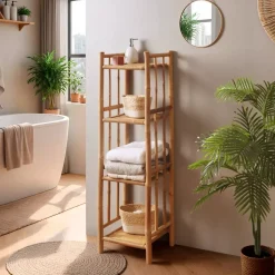 EMINZA Mobili Bagno-Mobiletto portaoggetti in bambù 4 ripiani (30 x H115 cm) Hanoï