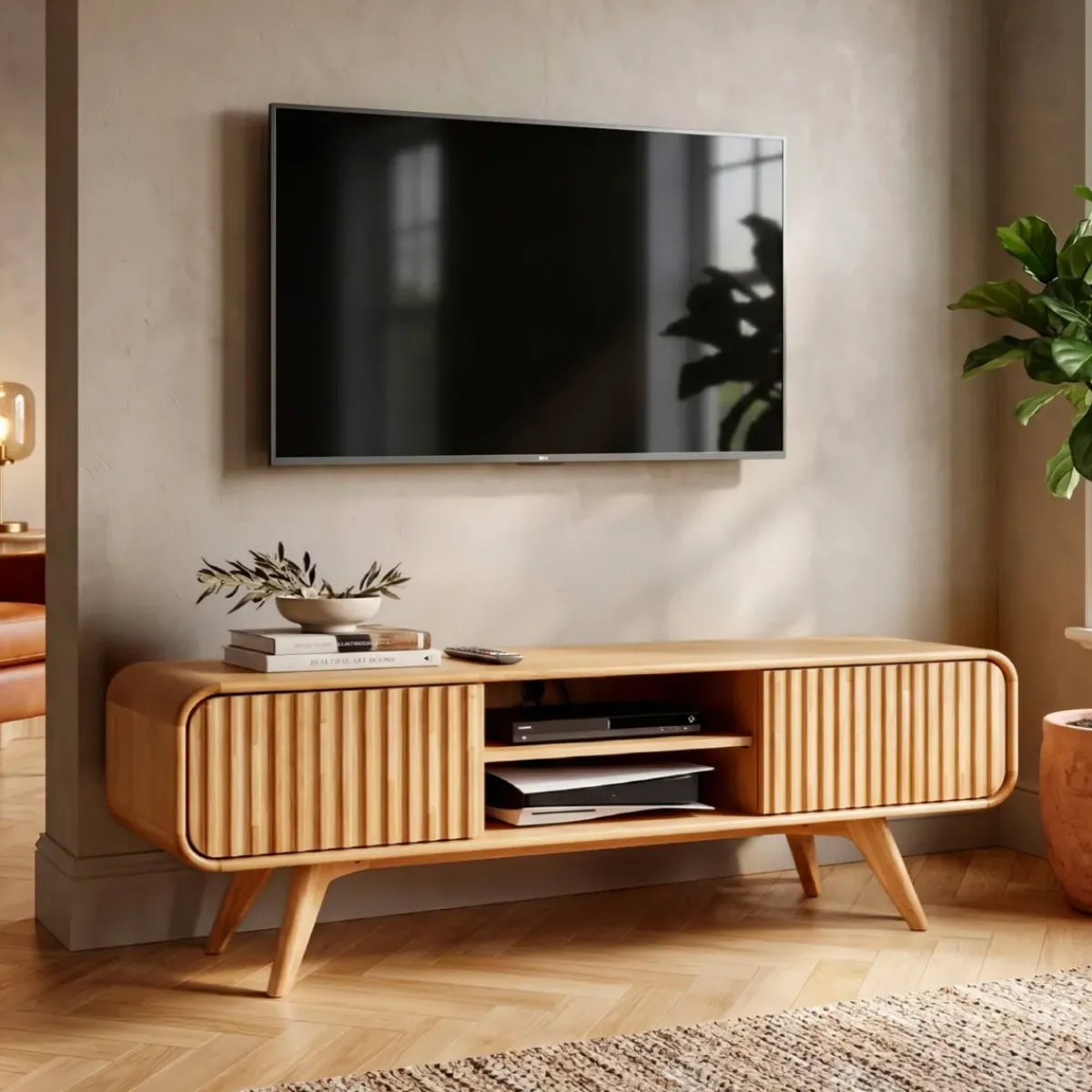 Mobile Tv-Mobile TV 2 scomparti 2 ante in rovere massiccio (165 x 58 cm) Bilbao