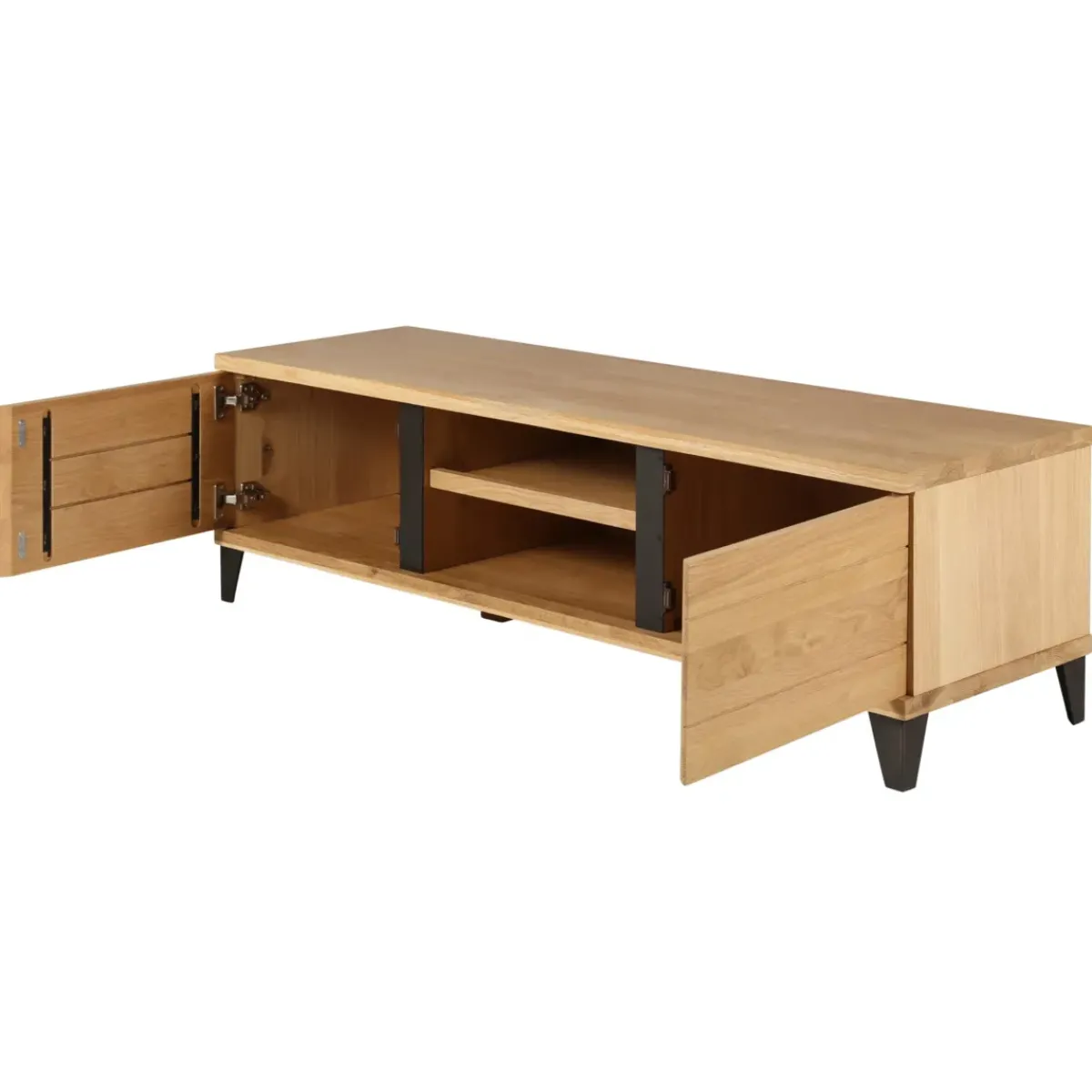 Mobile Tv-Mobile TV 2 scomparti 2 ante in rovere massiccio e metallo (150 x 44 cm) Bristol