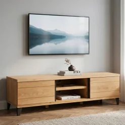 Mobile Tv-Mobile TV 2 scomparti 2 ante in rovere massiccio e metallo (150 x 44 cm) Bristol