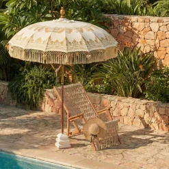 KAEMINGK Ombrelloni Da Giardino-Ombrellone da giardino rotondo con frange (D2 m) Jaipur Crema e dorature