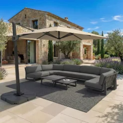 MOBELLIA Ombrelloni Da Giardino-Ombrellone decentrato quadrato in alluminio con base (3 x 3 m) Elyra Antracite e Beige