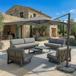MOBELLIA Ombrelloni Da Giardino-Ombrellone decentrato quadrato in alluminio con base (3 x 3 m) Elyra Antracite e Grigio