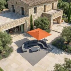 MOBELLIA Ombrelloni Da Giardino-Ombrellone decentrato quadrato in alluminio con base (3 x 3 m) Elyra Antracite e Terracotta