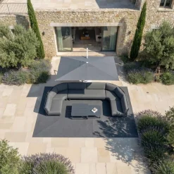 MOBELLIA Ombrelloni Da Giardino-Ombrellone decentrato quadrato in alluminio con base (3 x 3 m) Elyra Bianco e Grigio