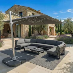 MOBELLIA Ombrelloni Da Giardino-Ombrellone decentrato quadrato in alluminio con base (3 x 3 m) Elyra Metallico lucido e Antracite