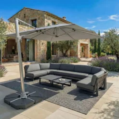 MOBELLIA Ombrelloni Da Giardino-Ombrellone decentrato quadrato in alluminio con base (3 x 3 m) Elyra Metallico lucido e Grigio
