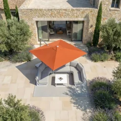 MOBELLIA Ombrelloni Da Giardino-Ombrellone decentrato quadrato in alluminio con base (3 x 3 m) Elyra Metallico lucido e Terracotta