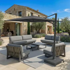MOBELLIA Ombrelloni Da Giardino-Ombrellone decentrato quadrato in alluminio con base (3 x 3 m) Elyra Antracite