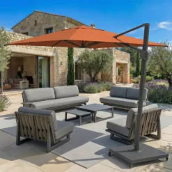 MOBELLIA Ombrelloni Da Giardino-Ombrellone decentrato quadrato in alluminio con base (3 x 3 m) Elyra Antracite e Terracotta