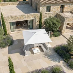 MOBELLIA Ombrelloni Da Giardino-Ombrellone decentrato quadrato in alluminio con base (3 x 3 m) Elyra Bianco