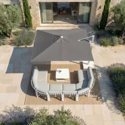 MOBELLIA Ombrelloni Da Giardino-Ombrellone decentrato quadrato in alluminio con base (3 x 3 m) Elyra Bianco e Antracite
