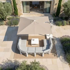 MOBELLIA Ombrelloni Da Giardino-Ombrellone decentrato quadrato in alluminio con base (3 x 3 m) Elyra Bianco e Tortora