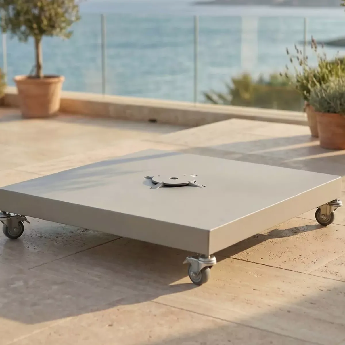 MOBELLIA Ombrelloni Da Giardino-Ombrellone decentrato quadrato in alluminio con base (3 x 3 m) Elyra effetto legno e Antracite
