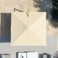 MOBELLIA Ombrelloni Da Giardino-Ombrellone decentrato quadrato in alluminio con base (3 x 3 m) Elyra effetto legno e Beige