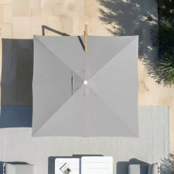 MOBELLIA Ombrelloni Da Giardino-Ombrellone decentrato quadrato in alluminio con base (3 x 3 m) Elyra effetto legno e Grigio