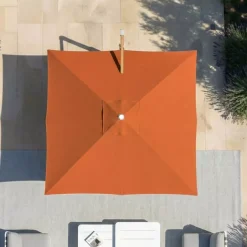 MOBELLIA Ombrelloni Da Giardino-Ombrellone decentrato quadrato in alluminio con base (3 x 3 m) Elyra effetto legno e Terracotta