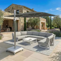 MOBELLIA Ombrelloni Da Giardino-Ombrellone decentrato quadrato in alluminio con base (3 x 3 m) Elyra Metallico lucido e Antracite