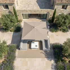 MOBELLIA Ombrelloni Da Giardino-Ombrellone decentrato quadrato in alluminio con base (3 x 3 m) Elyra Metallico lucido e Tortora